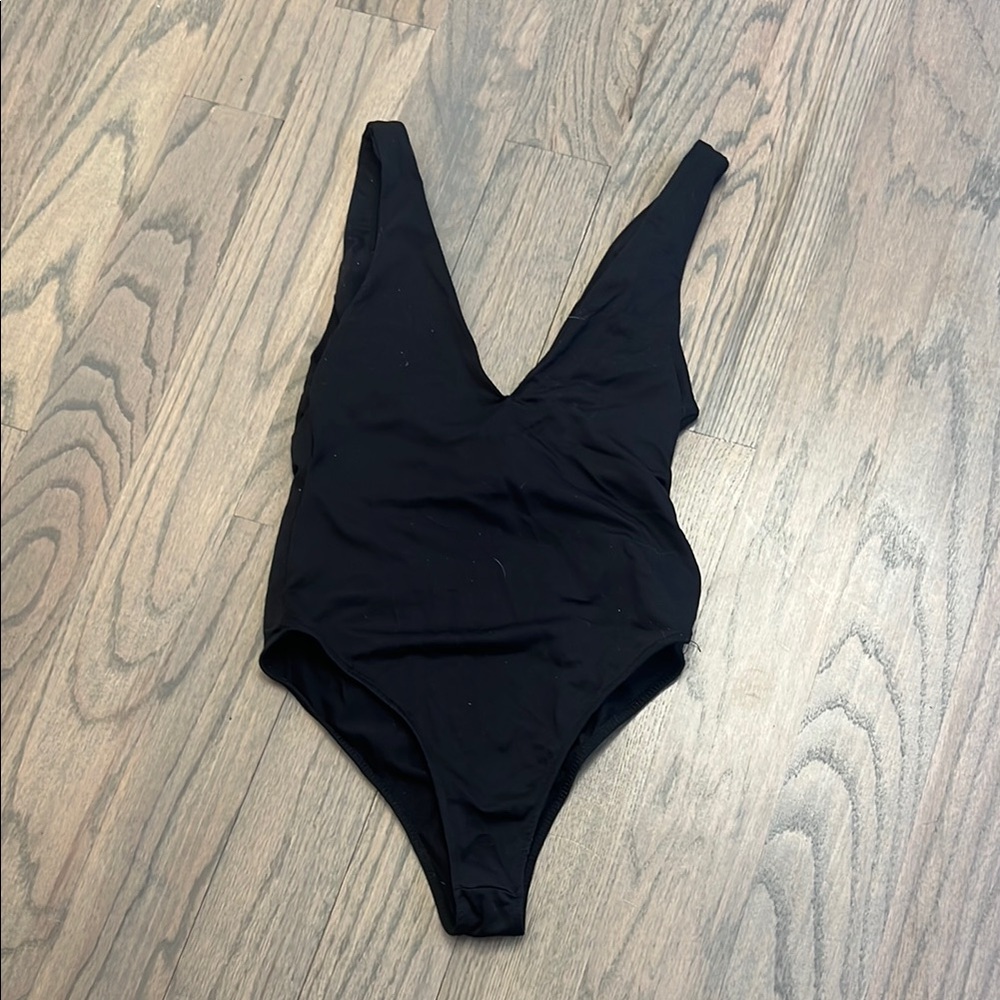 Zara Black One-Piece bodysuit  with Plunging V-Neck